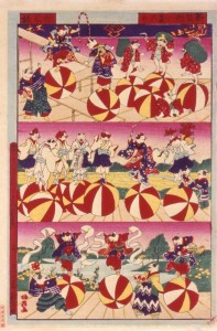「新版猫の玉乃り」　歌川国政(五代)　　明治28(1895)年